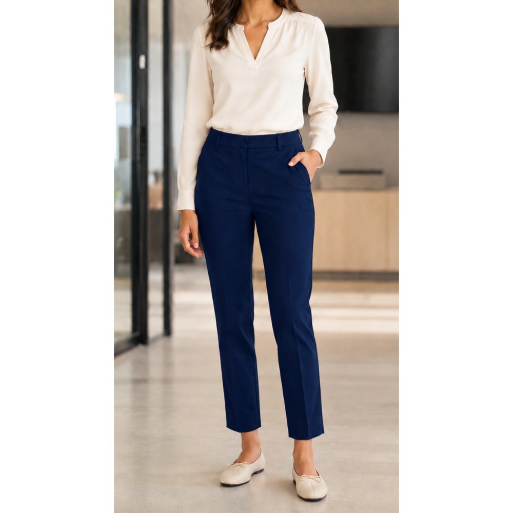 J.Crew Kate Straight-Leg Pant Navy Bi-Stretch Cotton Blend BF401 Womens Size 10